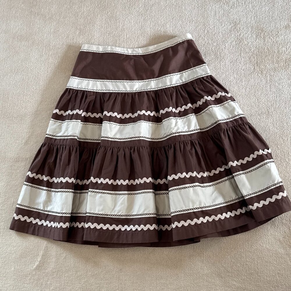 Banana Republic Dropped Waist Brown & Cream Cotton Skirt Excellent Cond 4P